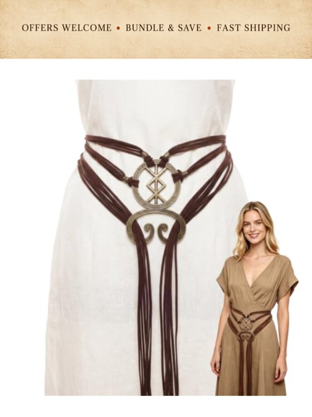 Medieval Rope Belt Self-Tie PU Renaissance Cosplay Costume